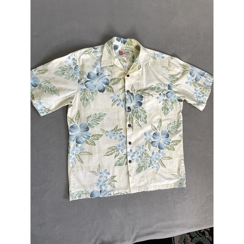Hilo Hattie Mens Yellow Hibiscus Sz Med Hawaiian Made Original  Short Sleeve - Picture 2 of 6